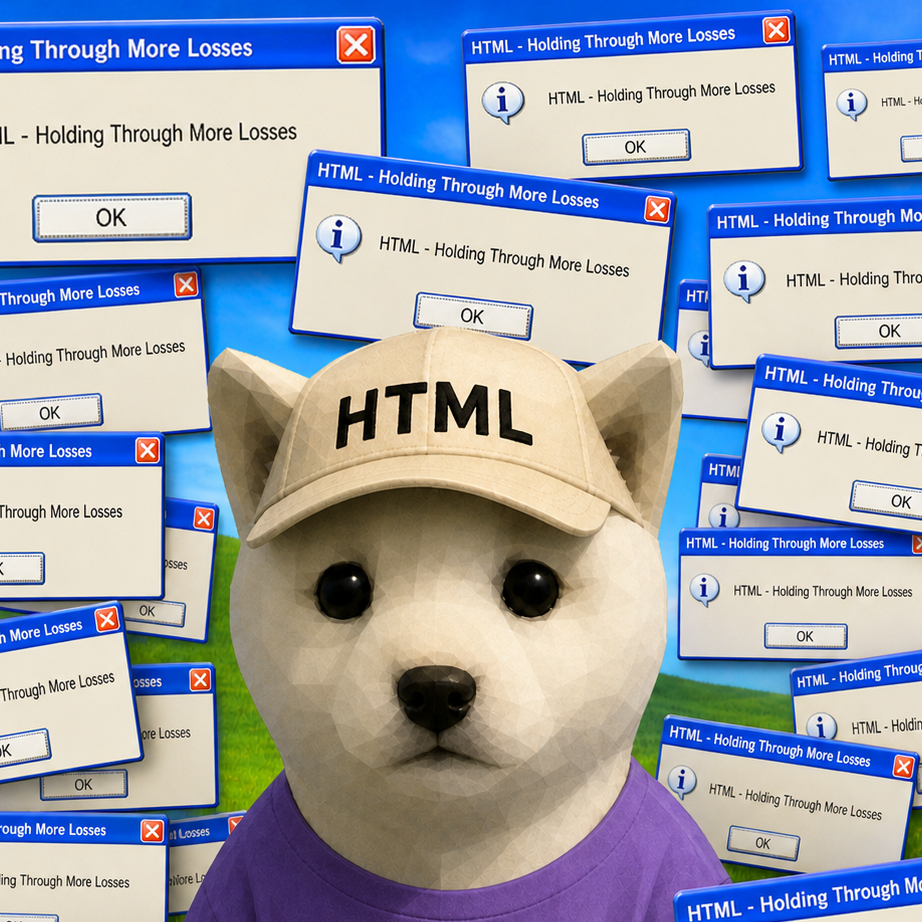 Dog wearing an HTML cap surrounded by Windows XP error messages